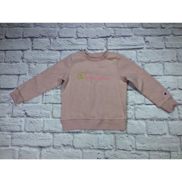 Champion Girls Size 4 Long Seeve Pullover Sweatshirt Crew Neck Pink Logo - Picture 1 of 5